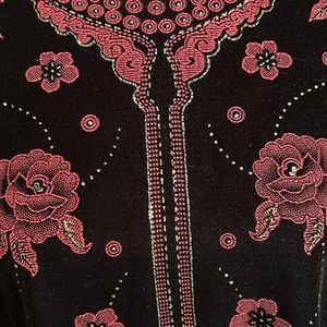 Mahogany and Coral Rose Garden Velvet Top/Tunic L